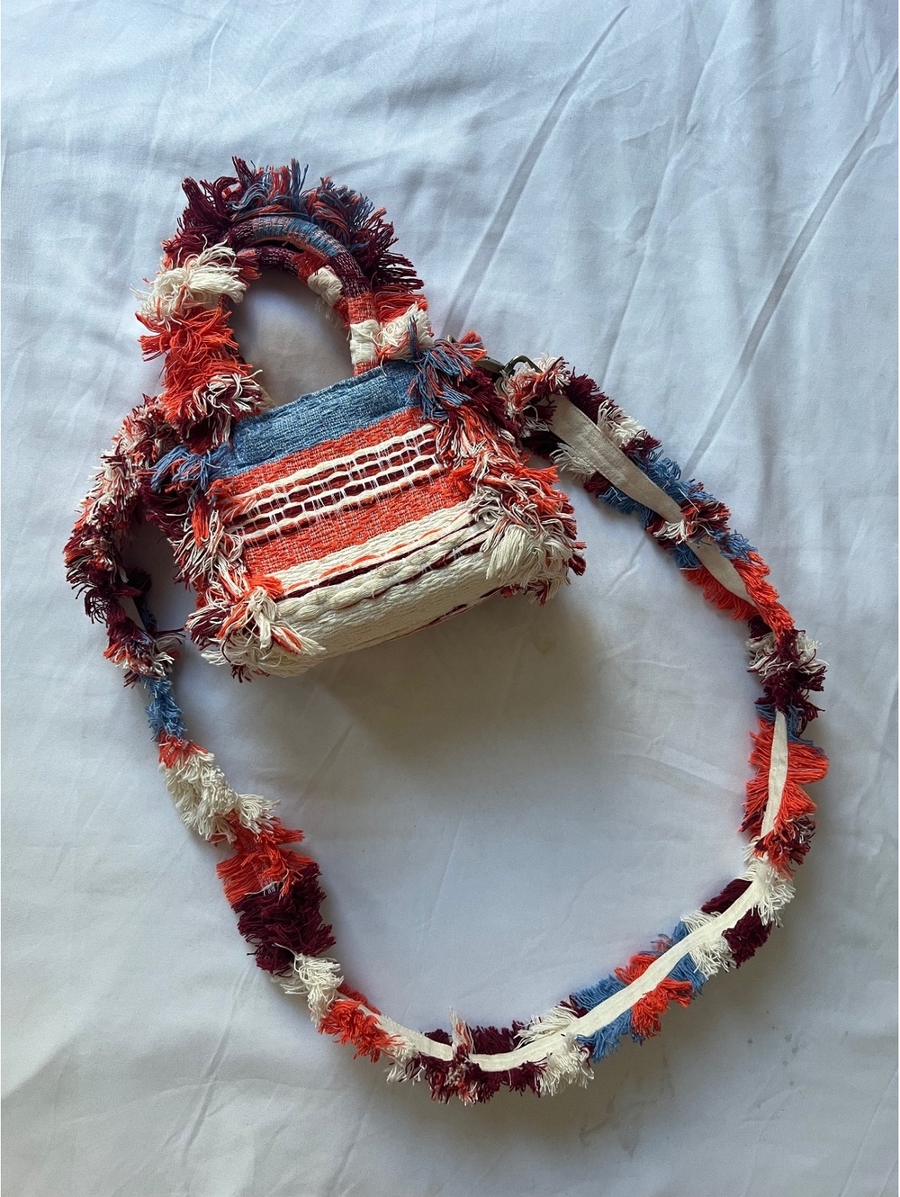 BANI Fringed Striped Mini Knit Shoulder Bag